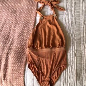 Free people halter bib bodysuit orange size small
